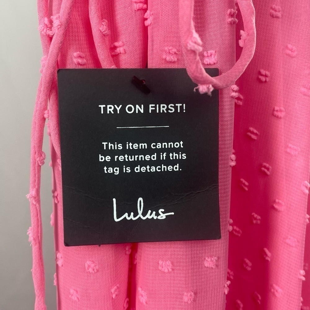 NWT Lulus Effortlessly Easy Swiss Dot High-Low Midi Wrap Dress in‎ Pink Medium - Picture 5 of 9